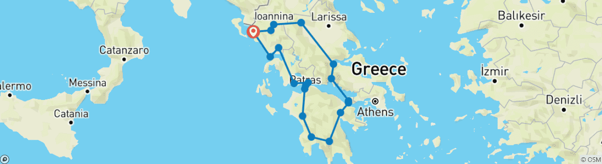 Image of a map showing the route of the tour