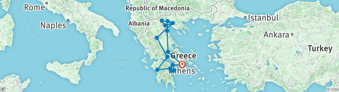 Map of Grand Tour in Greece