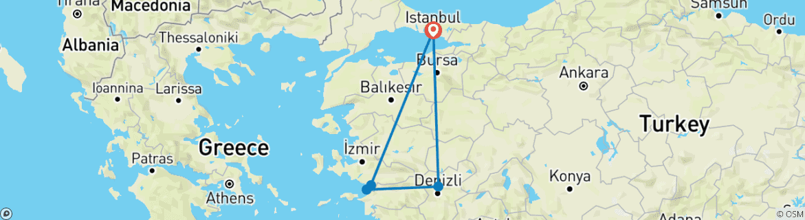 Mapa de Lo mejor de Estambul, Éfeso y Pamukkale en 7 días