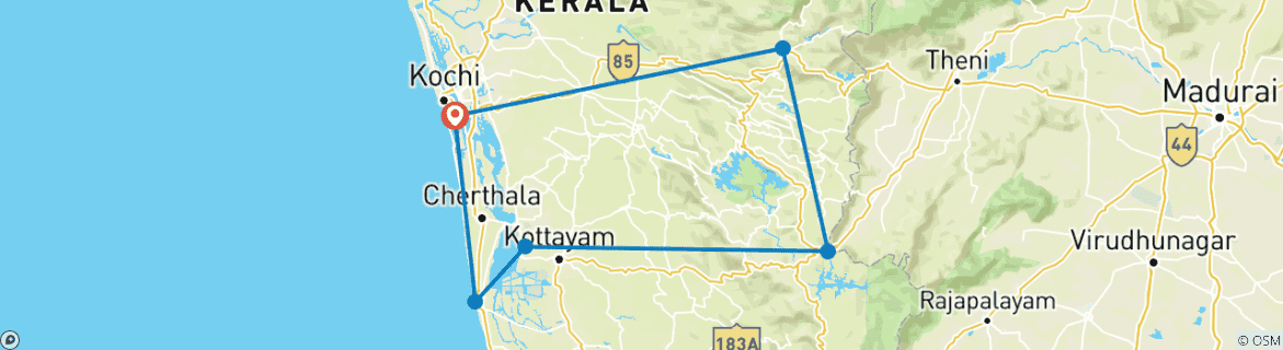 Carte du circuit Domaine de thé au Kerala, plantation d'épices et expédition dans les eaux vives