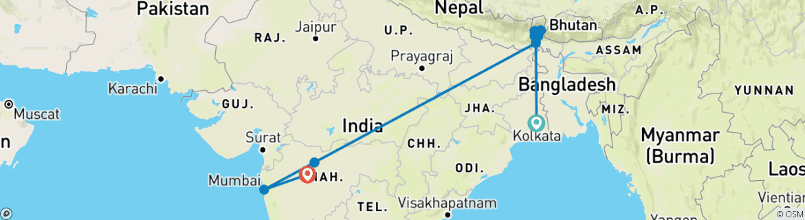 Map of Colonial Cities, Tea Estate, Monasteries & Caves