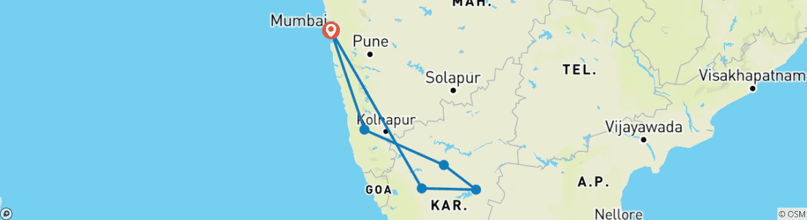 Map of Beyond Beaches: Mumbai to Goa Cultural Trail via Hampi & Badami