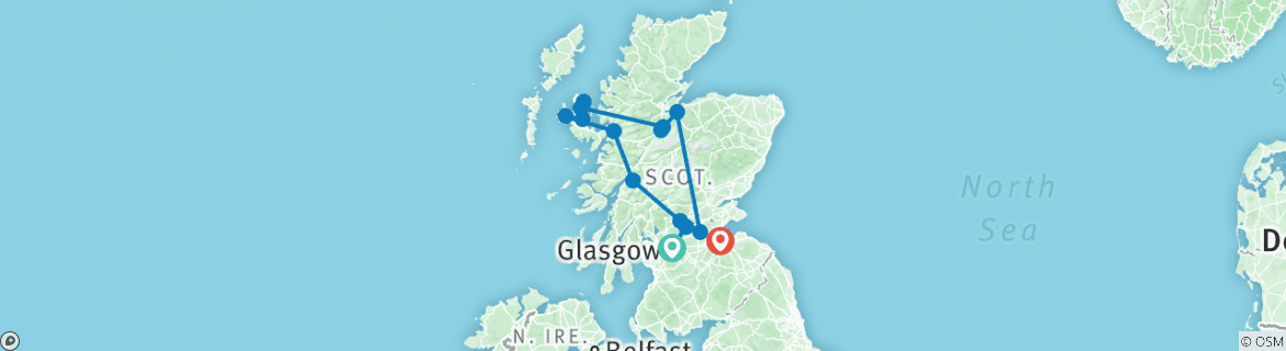 Mapa de Clanes y Castillos Escoceses - 11 Días/10 Noches (13 destinos)