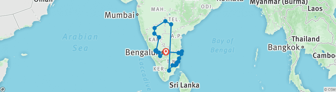 Map of Incredible Tour of South India