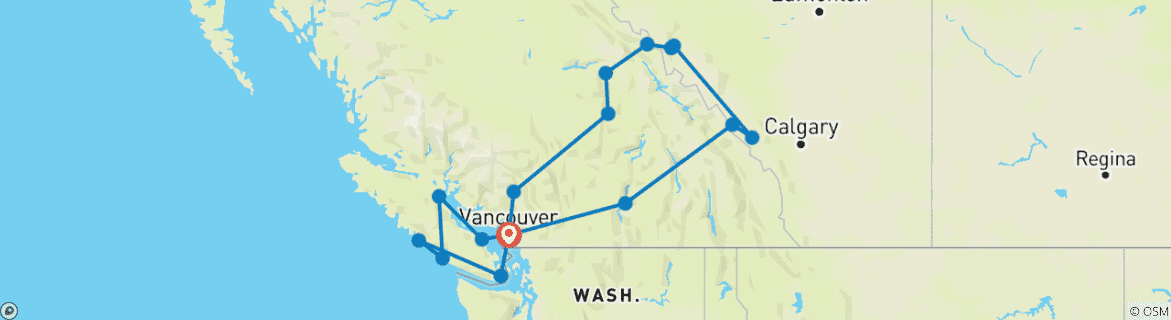 Carte du circuit Circuit Premium de l'Ouest canadien et de l'île de Vancouver