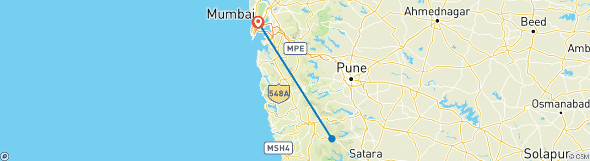 Map of Western Ghats Retreat: Mumbai to Mahabaleshwar & Alibag