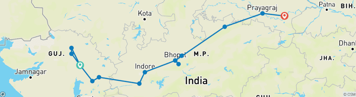 Karte mit der Reiseroute