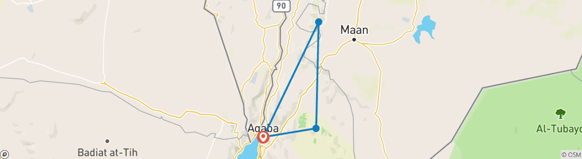 Mapa de Excursión a Wadi Rum y Petra durante 03 Días - 02 Noches desde la ciudad de Aqaba (AQ-JHT-007)