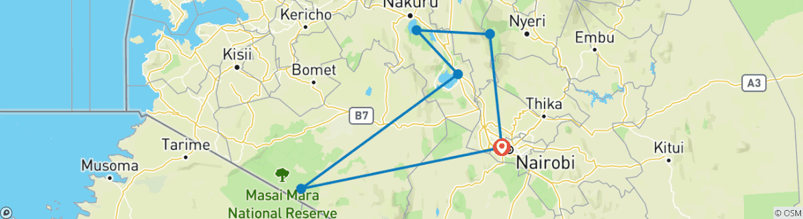 Foto van een kaart met de route van de rondreis