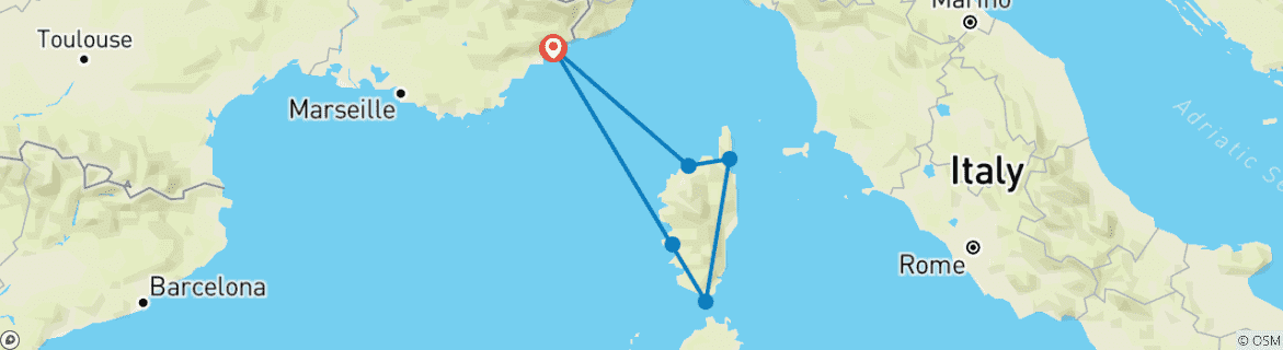 Carte du circuit Croisière randonnée - La Corse dévoile ses trésors cachés (forfait port à port)