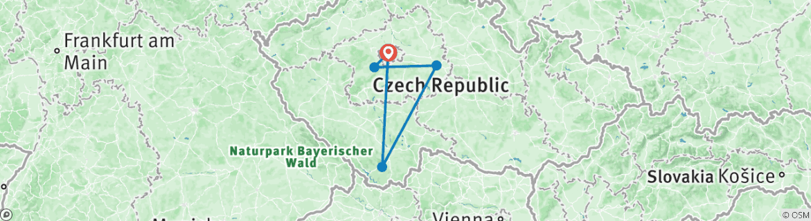 Map of PRAGUE & COUNTRYSIDE TOUR : 8 days tour