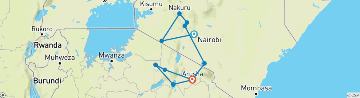 Foto van een kaart met de route van de rondreis