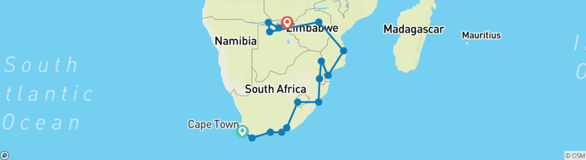 Karte mit der Reiseroute