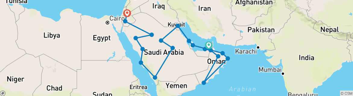 Map of Arabia Group Overland Tour