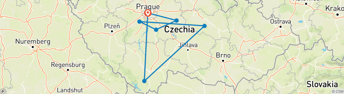 Map of BOHEMIA CASTLES: 8 days tour