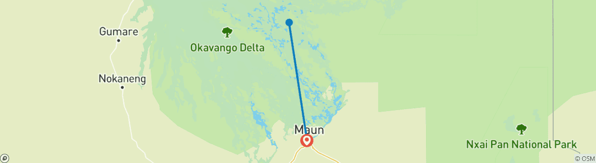 Map of 3-Day Okavango Delta & Boteti River Tented Safari