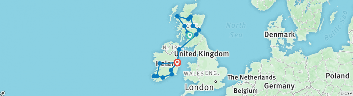 Map of Scottish & Irish Gold - 15 Days/14 Nights