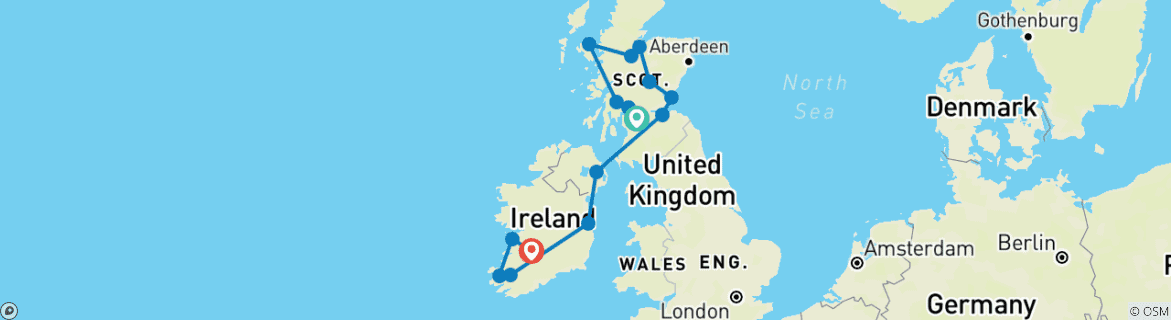 Map of Scottish & Irish Dream - 13 Days/12 Nights