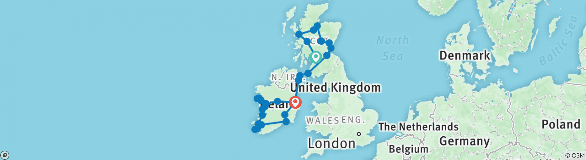 Map of Scottish & Irish Gold - 16 Days/15 Nights