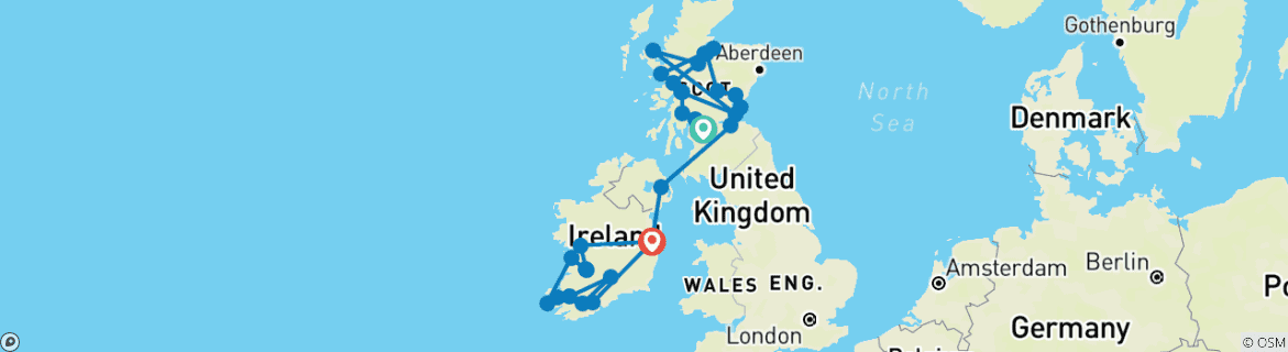 Kaart van Dromen van Schotland & Ierland - 14 dagen