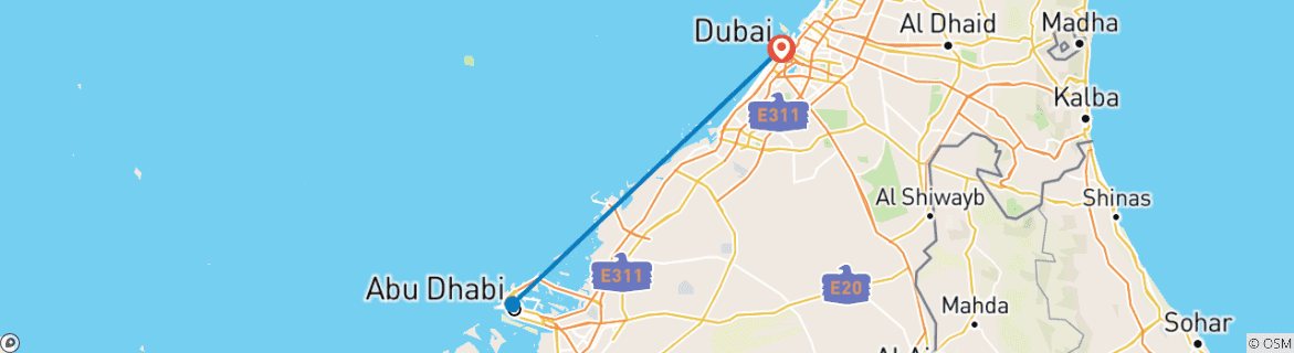 Map of 4 Star Discovery of Dubai and Abu Dhabi 7 Days / 6 Nights