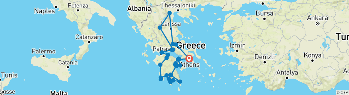 Map of Grand Classical Tour Of Greece plus Mani and Monemvasia (Small group - In depth culture, Historical, Nature, Culinary guided tour)