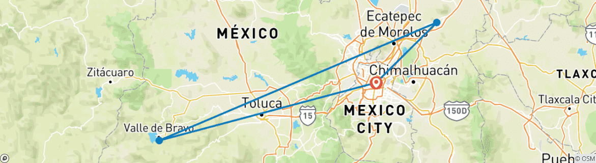 Map of Mexico City Outskirts: Tour a Magic Town, Snowy Volcano and Towns