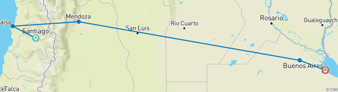 Map of 10 Days Unique Exploration Chile & Argentina