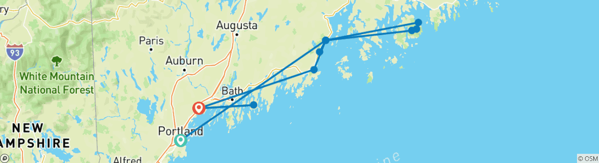 Image of a map showing the route of the tour