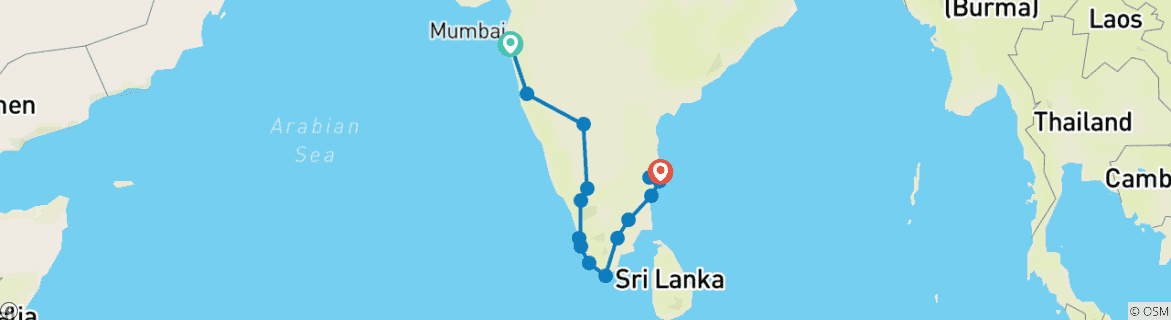 Karte von Mumbai nach Kerala Entdeckungsreise