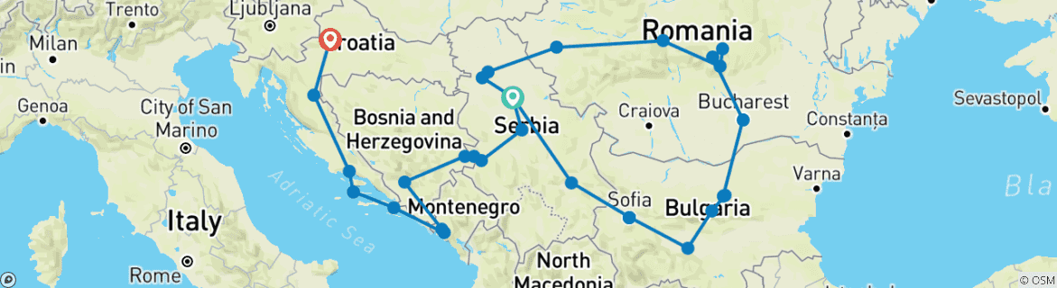 Image d'une carte montrant l'itinéraire du circuit