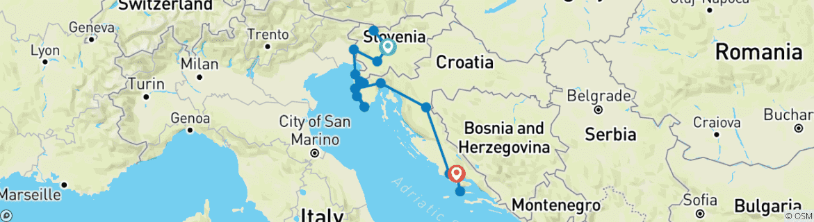 Foto van een kaart met de route van de rondreis