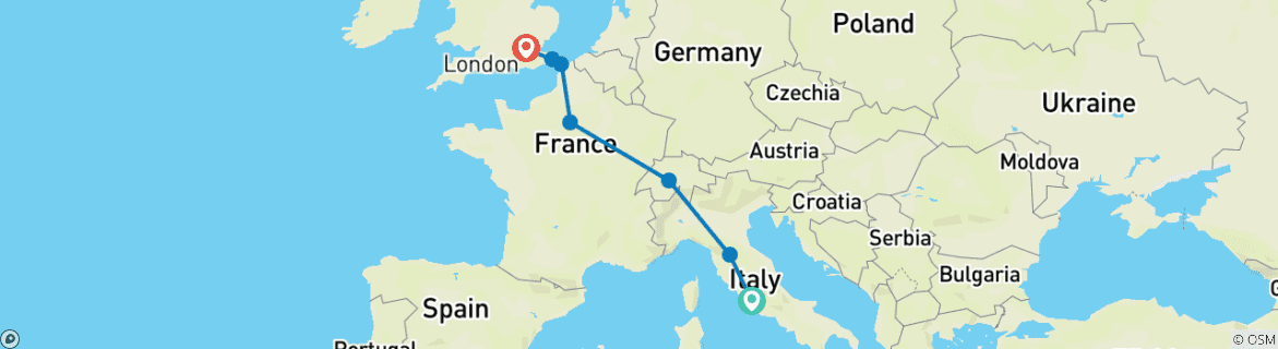Carte du circuit Circuit de Rome à Londres (Standard, Été (à partir de 27 avril), Classique)