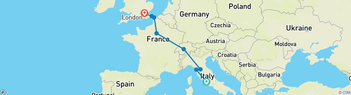 Karte von Der Weg von Rom nach London (Sommer, Klassiker)