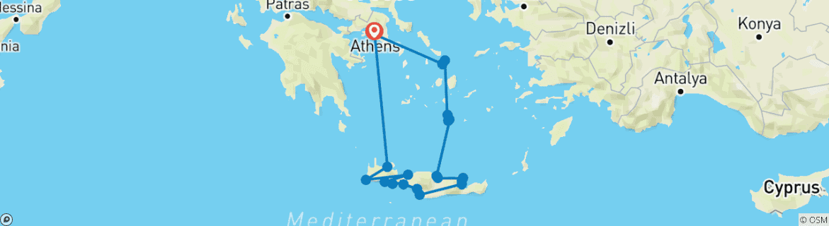 Carte du circuit Incroyable Crète, Santorin, Myconos (petit groupe, Découverte, Culture, nourriture)