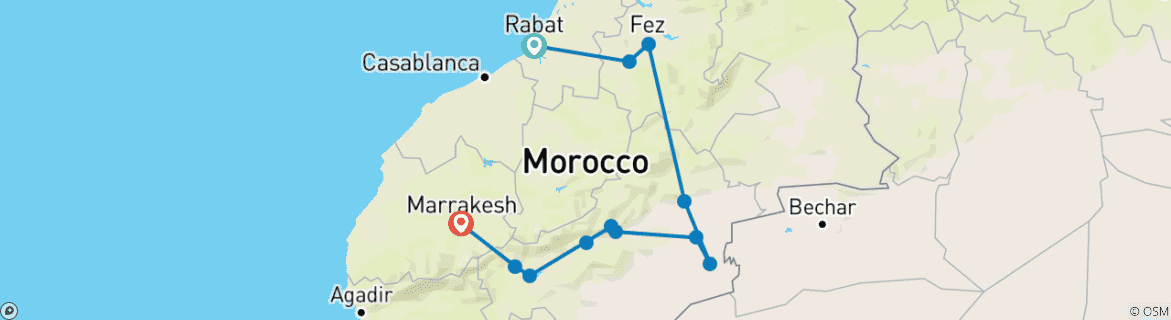 Map of Imperial Cities & the Sahara Tour