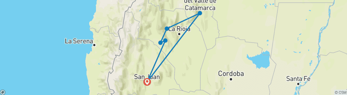 Kaart van Argentinië - Trias en voorouderlijke Adobe wegen: San Juan, La Rioja en Catamarca 7 dagen