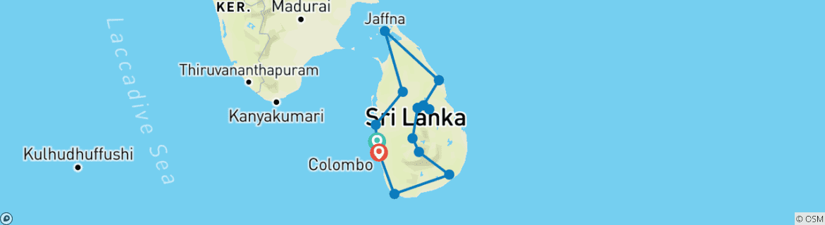 Karte von Sri Lanka Entdeckungsreise