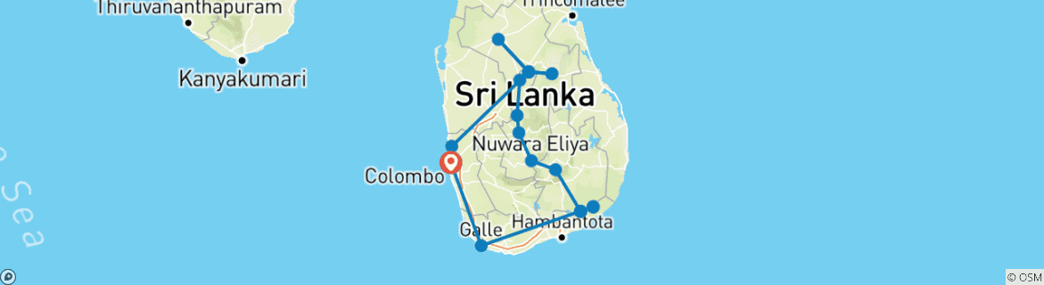 Map of South Coast Sri Lanka Tour