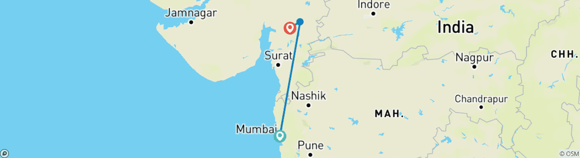 Map of Western Wonders Expedition: Mumbai to Vadodara