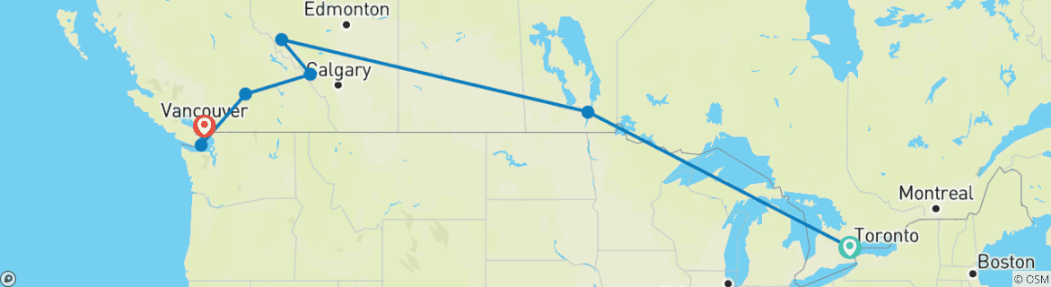 Carte du circuit Grand voyage ferroviaire au Canada