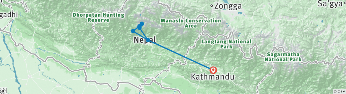 Carte du circuit Camp de base de l'Annapurna et Tent Peak