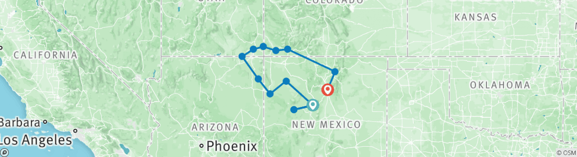 Map of Southwest Native Trails (Balloon, End Albuquerque, 12 Days)