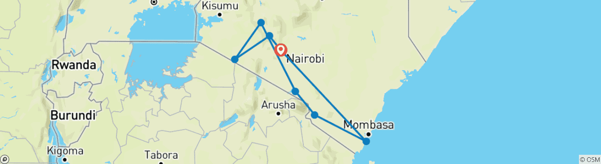 Kaart van Kenia – luxueuze budget-safari in Maasai Mara – met strandverblijf – 10 dagen