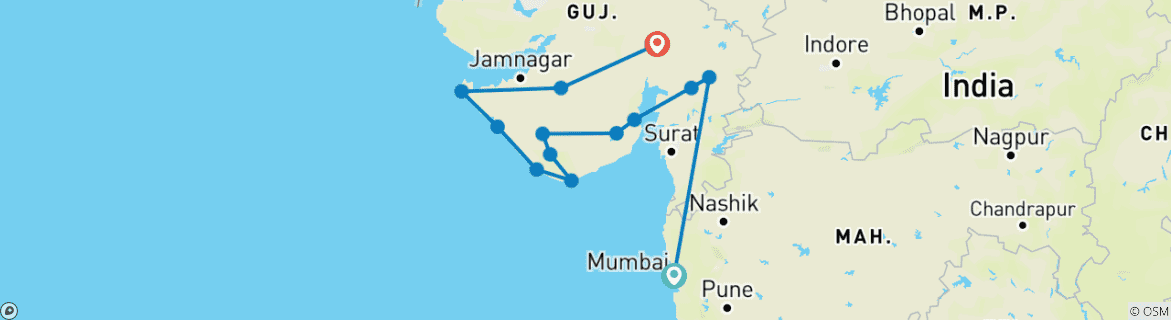 Map of Treasures of Gujarat Journey: Mumbai to Ahmedabad