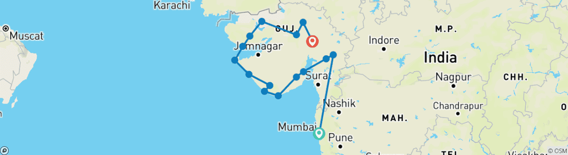 Map of Mumbai to Ahmedabad Cultural Craft Expedition