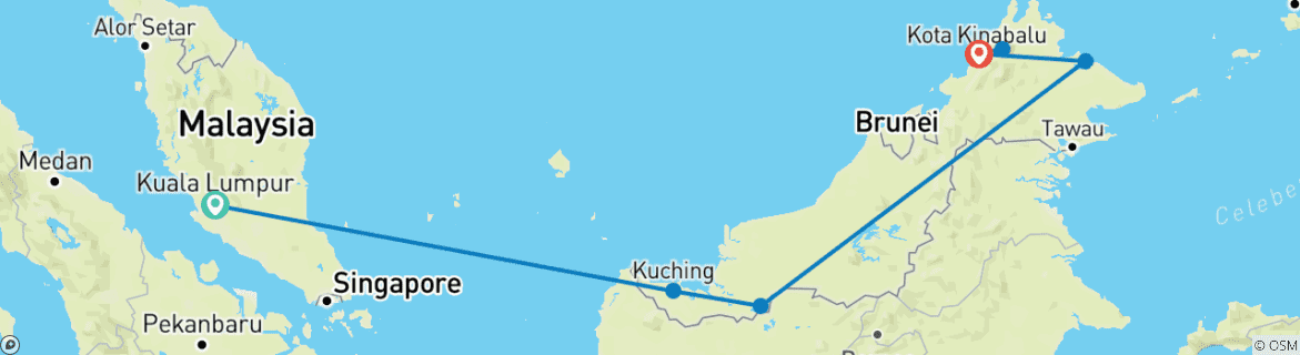 Carte du circuit CIRCUIT APPROFONDI À BORNÉO ET EN MALAISIE