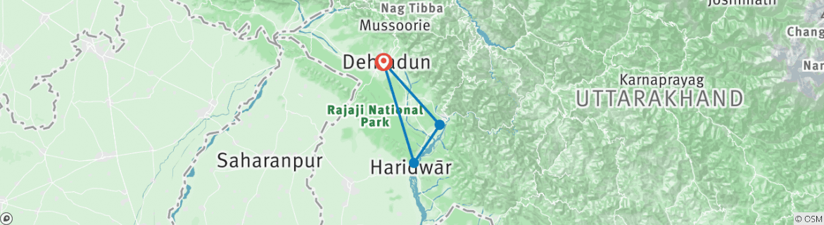 Karte von Von Dehradun nach Haridwar & Rishikesh