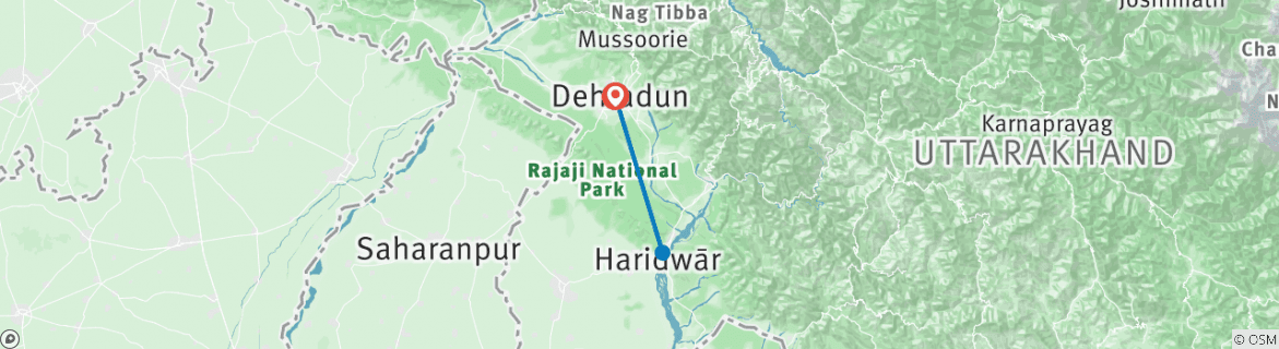 Karte von Von Dehradun nach Haridwar