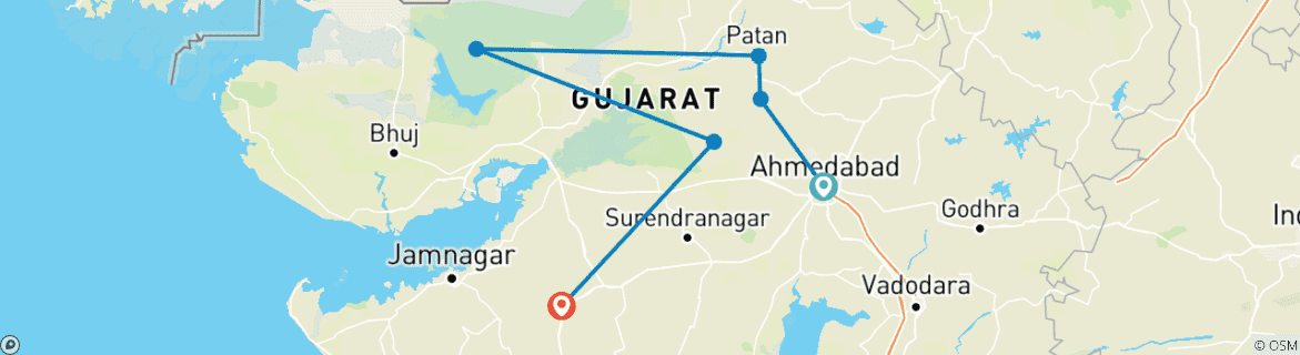 Map of Gujarat Heritage Expedition: From Ahmedabad to Rajkot